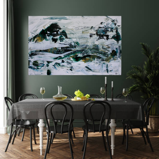 Abstract painting in beautiful dining room.