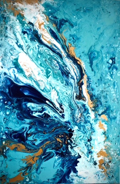 acrylic pour representing Italian waters